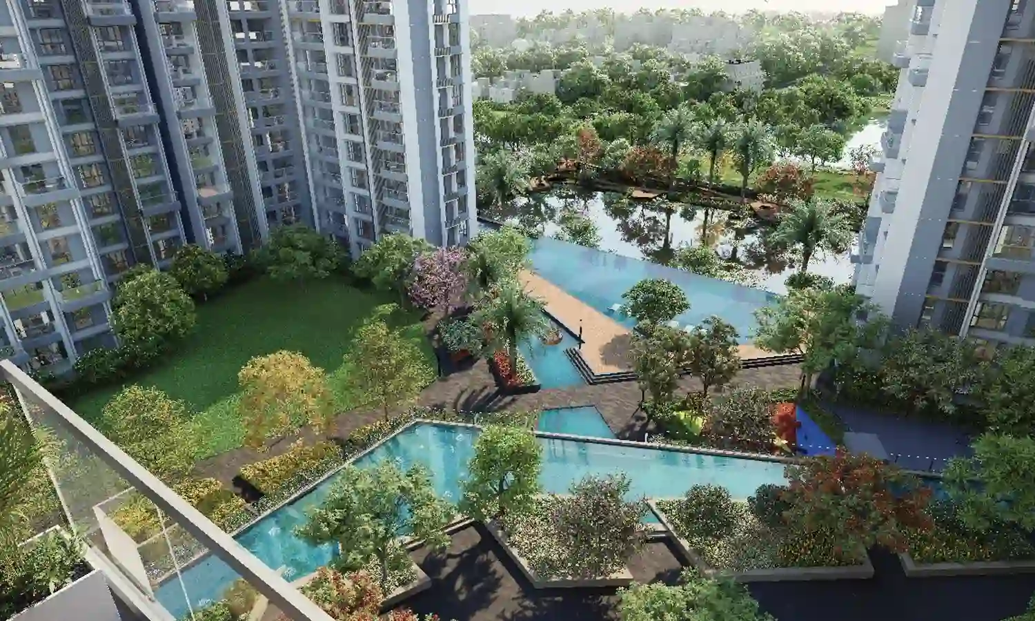 Landscaped gardens and water body