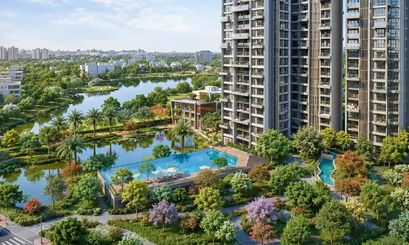 The clubhouse beside the water body